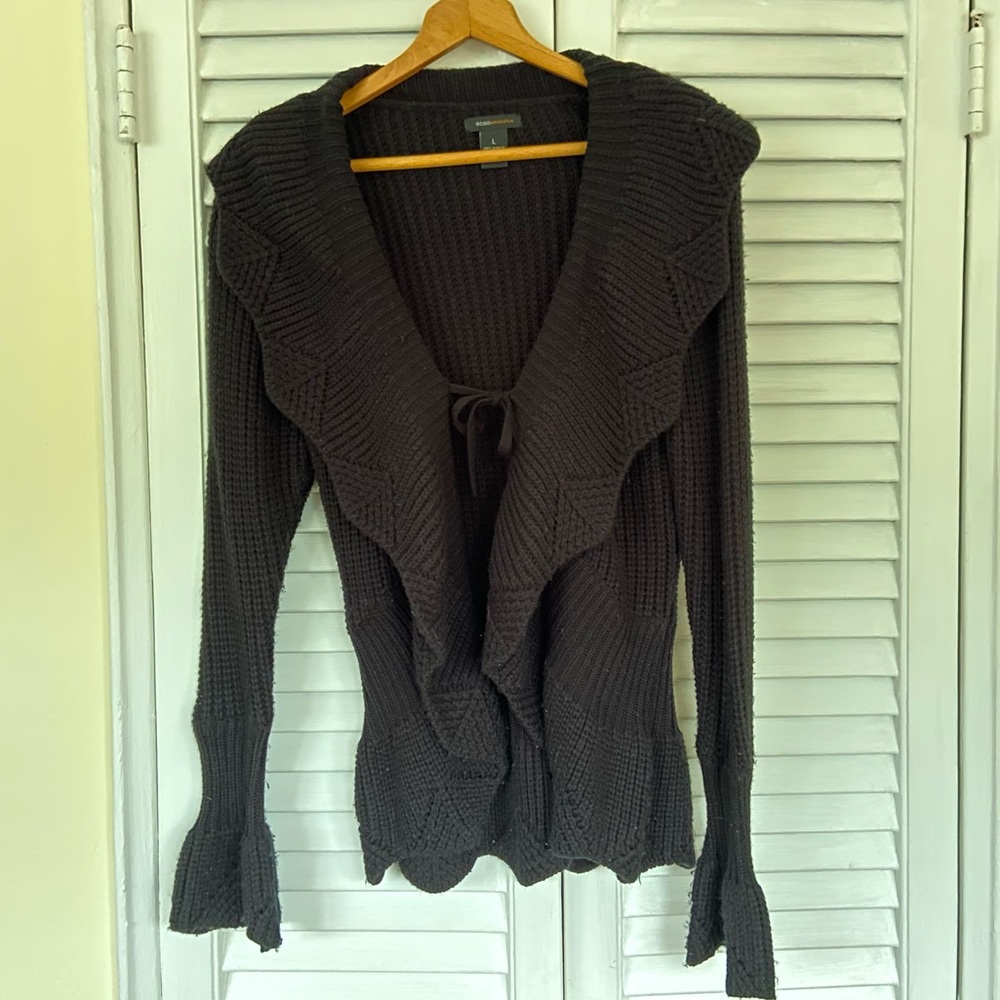 {BCBG Max Azria} Retro Wavy Butterfly Black Tie Front Cardigan - Large - Picture 2 of 5